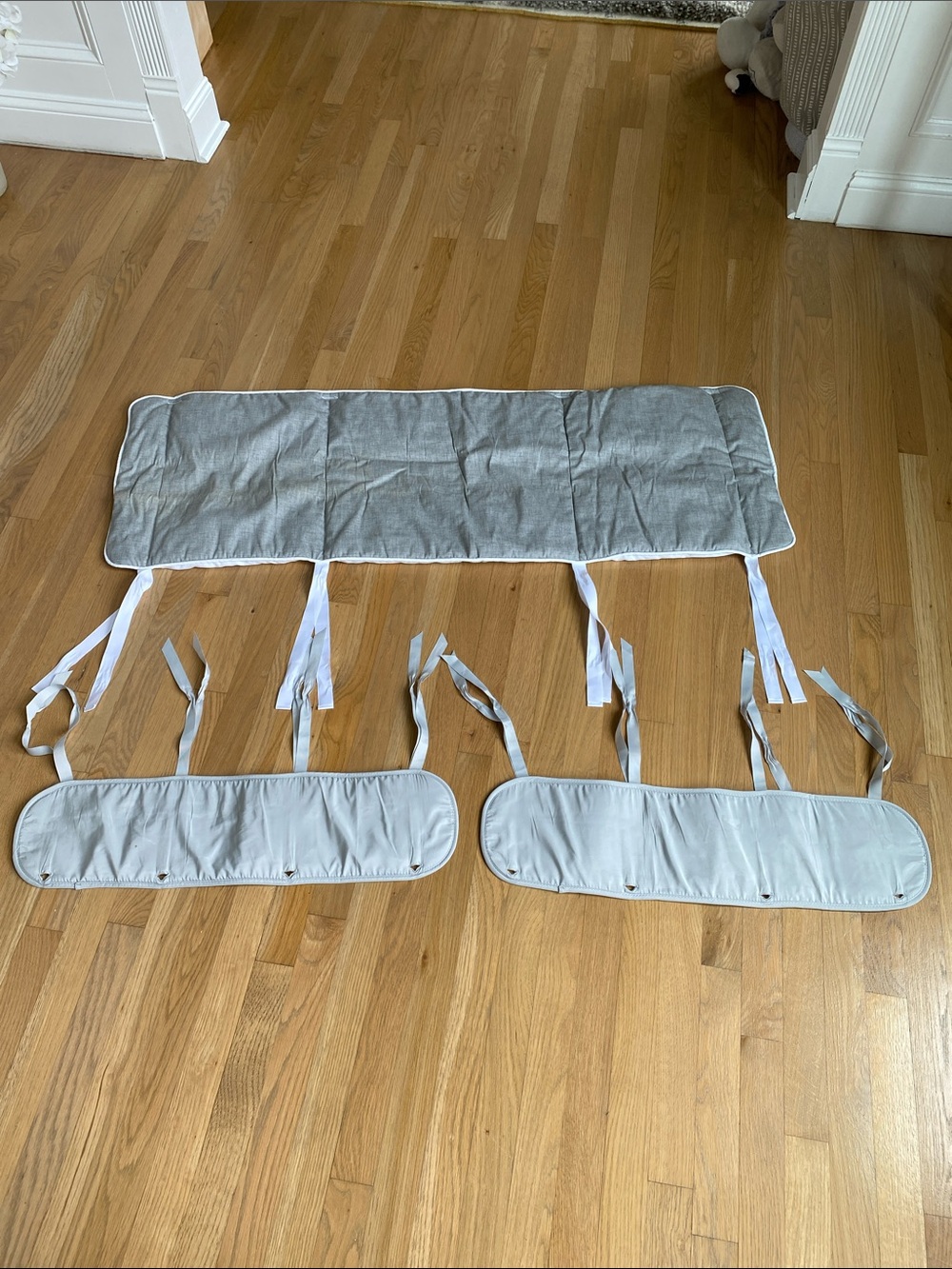 Gray Fabric Headboard/Crib Bumper Pads with Ties